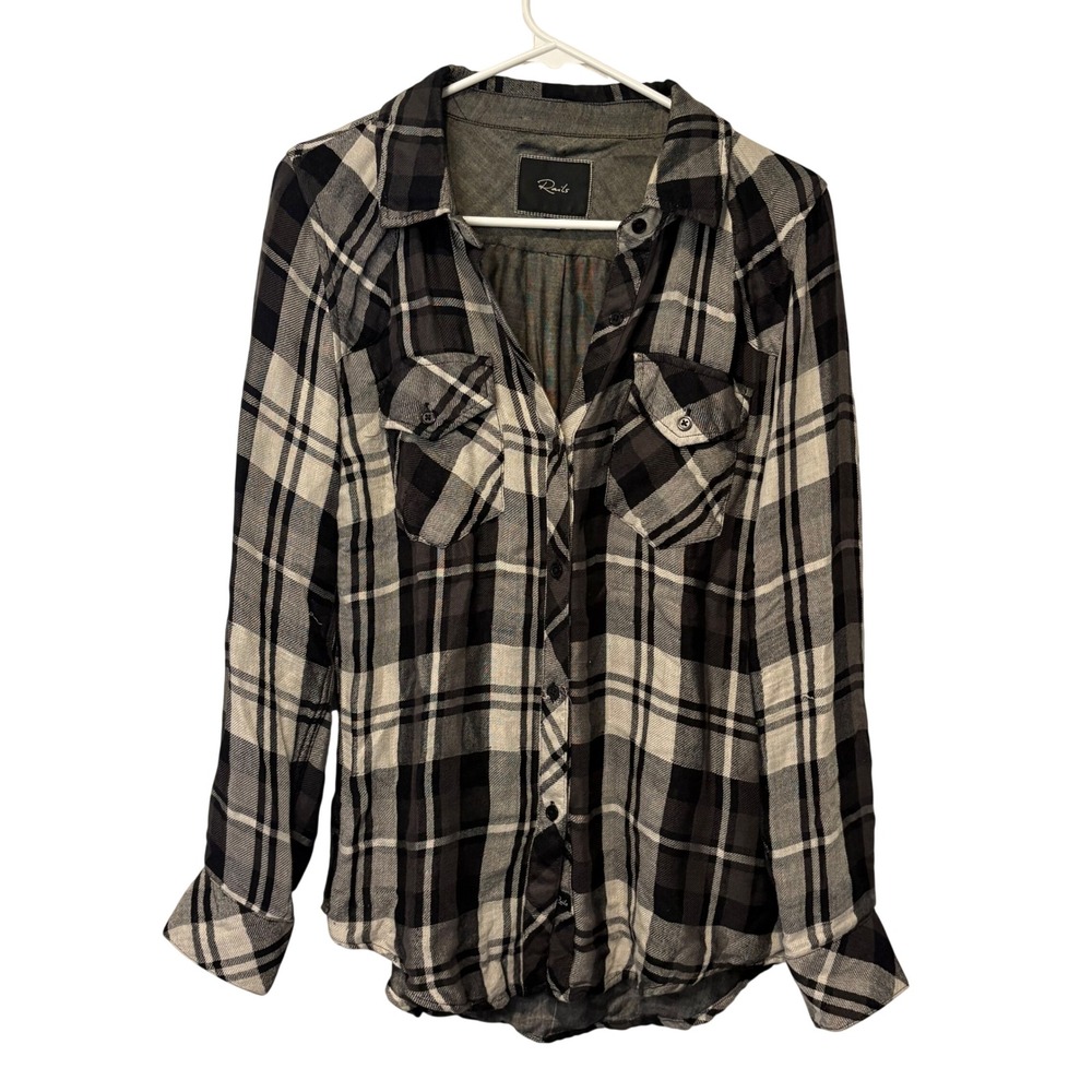 Rails Plaid Button Down Women S Black White Grey Hunter Rayon Lined Tencel Shirt